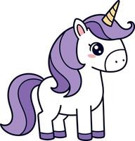 Cute unicorn with purple mane and horn in a minimal flat design illustration vector