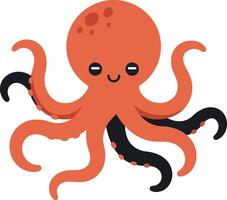 Cute orange octopus with smiling face and colorful tentacles in a flat illustration vector