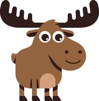 Cute cartoon moose character with big eyes in flat art style showcasing a friendly, playful demeanor vector