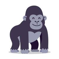 Friendly cartoon gorilla standing playfully with a cheerful expression in minimal art vector