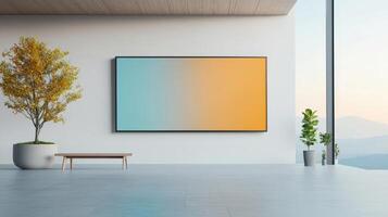 A large, empty wall with a blue and yellow gradient background photo