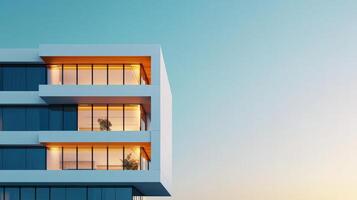 A tall white building with a balcony and a large window photo