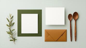 A wooden spoon and two envelopes on a table photo