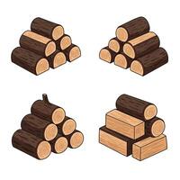 Piles of logs in various arrangements with a flat design style showcasing natural wood textures in art vector