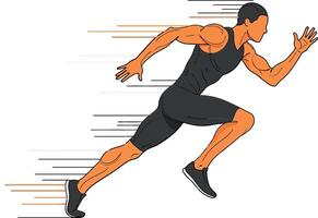 A dynamic male athlete sprinting forward in a minimal style showcasing speed and determination with motion lines in illustration vector
