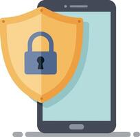 Smartphone with a protective shield featuring a lock symbol in a minimal flat design style representing digital security art vector