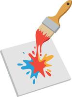 A paintbrush pouring vibrant red paint onto a canvas creating a colorful splash in a minimal flat illustration vector