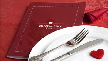 Romantic Valentines Day Dinner Setting with Menu photo