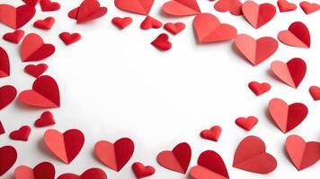 Romantic Red Hearts Frame on White Background photo