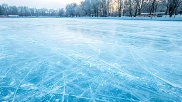 Frozen Playground Abstract Ice Texture, Winter Landscape, Scratched Surface, Cold Environment, Outdoor Rink, Blue Hues, and Snowy Background photo
