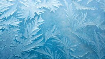 Abstract Blue Frost Texture on Glass Window, Winter Ice Patterns, Frozen Ferns, Cold Backdrop, Festive New Year photo