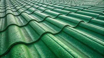 Abstract Green Corrugated Metal Roof Texture Close Up View, Abstract Pattern, Architecture, Building Materials, Modern Design, Roofing and Exterior photo