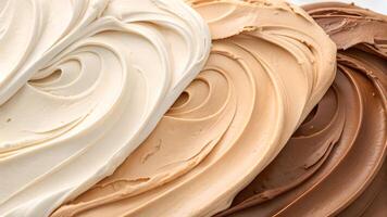 Creamy Swirls Abstract Beige and Brown Frosting Texture, Artistic Dessert Layering, Sweet Indulgence, Food Photography photo