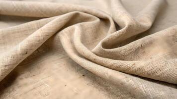 Beige Linen Fabric Close Up Texture, Undyed Textile, Natural Fiber, Rustic Style, Warm Tone, Weave Pattern, Clothing Material photo