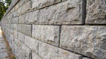 Rough Gray Stone Wall with Horizontal Rectangular Blocks Close up View Architecture Material photo