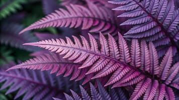 Purple Fern Fronds Abstract Nature Closeup with Vibrant Textures and Intricate Leaf Patterns photo