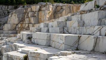 Stratified Limestone Quarry Rocks displaying Natural Textures with Layered Geological Formation, a Sunny Outdoor Scene photo