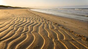 Sunlit Beach Sand Patterns Coastal Serenity with Intricate Wind and Wave Formations photo