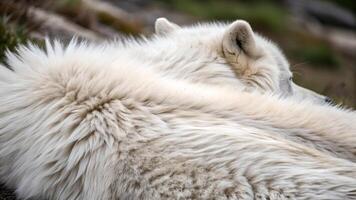 Serene Arctic Wolf Resting Fur Texture Close Up Abstract Wildlife photo