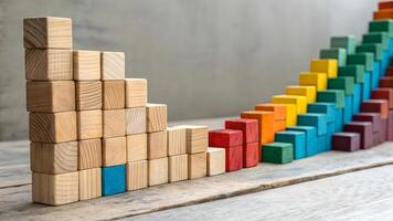 Creative Wave Wooden Blocks Forming a Colorful Gradient Pattern, Representing Innovation and Growth, photo