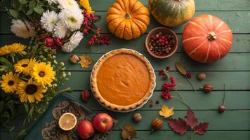 Autumn Thanksgiving Pumpkin Pie Feast Rustic Table photo