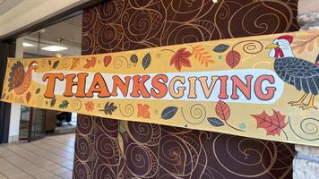 Festive Thanksgiving Banner with Turkey and Autumn Leaves photo
