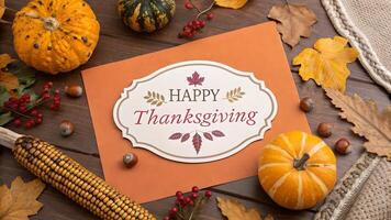 Happy Thanksgiving Autumn Harvest Table Setting photo