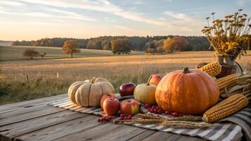 Autumn Harvest Abundance Thanksgiving Table Setting Rustic Fall Scene photo
