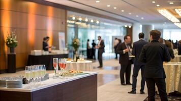 Corporate Event Reception with Elegant Buffet and Attendees photo