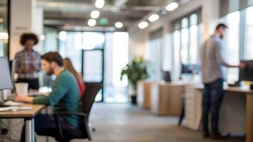 Blurred Casual Office Workers Collaborating in Modern Workspace photo