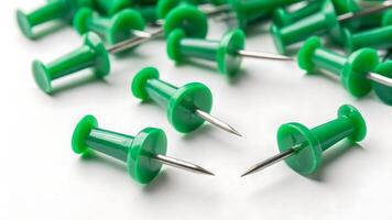 Green Push Pins on White Background photo
