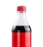 Refreshing soda bottle with red cap against a white background photo