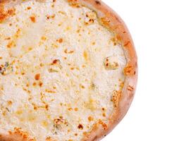 Delicious cheesy pizza with golden crust ready to be enjoyed photo