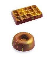 Handmade chocolate confectionery with unique design and colors closeup photo