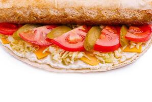 Delicious wrap filled with fresh ingredients and savory sauce photo