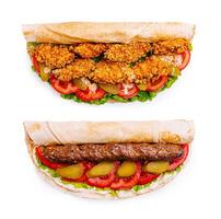 Delicious sandwiches with crispy chicken and savory beef photo