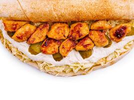 Grilled chicken wrap with fresh vegetables and sauce photo