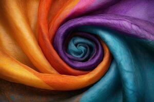 Vibrant spiral of multicolored fabric textures photo