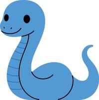 Cute blue snake with a friendly expression in minimal flat design illustration vector