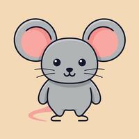 Cute gray mouse character with oversized ears in flat design art vector