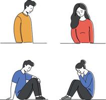 Four individuals expressing various emotions in a minimalistic style illustration vector