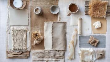 Various materials and items laid out on a table photo