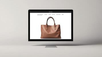 A computer screen displaying a brown handbag photo