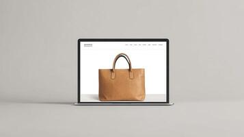 A laptop with a leather bag on it photo
