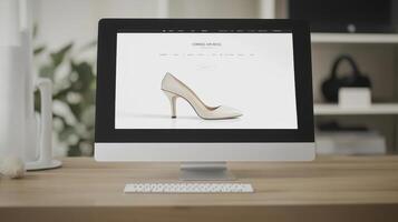 Shoes on desktop computer photo