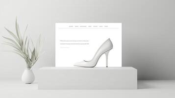 A white shoe on a pedestal with a vase photo