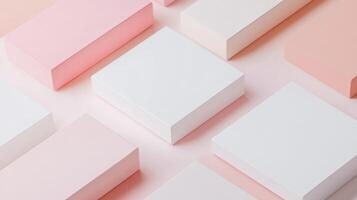 Abstract geometric pattern of pastel pink and white square boxes. photo