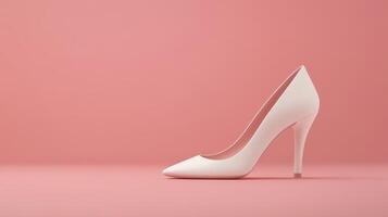 A white high heel shoe on a pink background photo