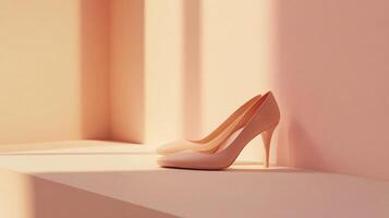 A pair of high heels on a table in front of a window photo