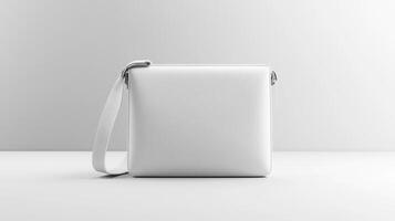 White leather bag on a table with a white background photo
